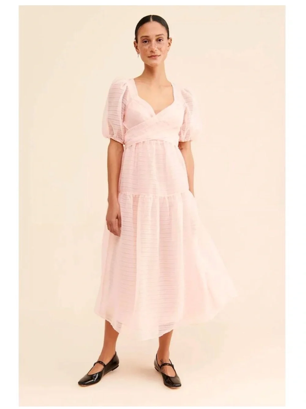free people pink and white dress Hello Lovely Striped Midi Dress